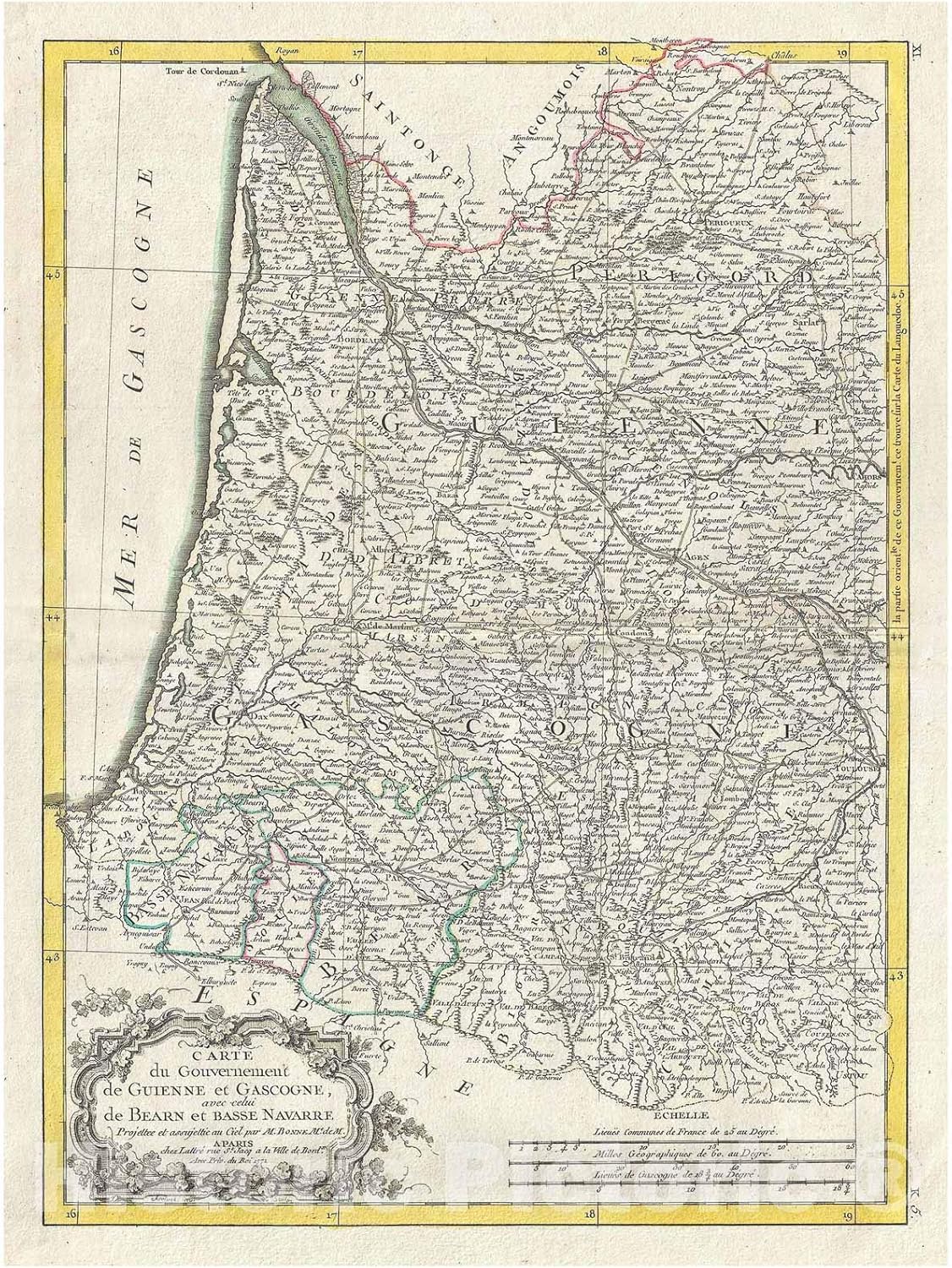 Amazon Historical 1771ボンヌマップのgironde And Gascony フランス ボルドーワイン 18 X 24 Fineアートプリント アンティークヴィンテージマップ アートフレーム ポスター オンライン通販