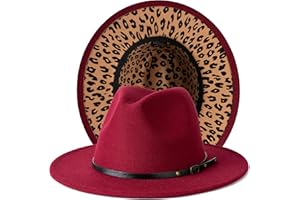 Gossifan Women Two Tone Wide Brim Fedora Felt Panama Hats Classic Belt Buckle