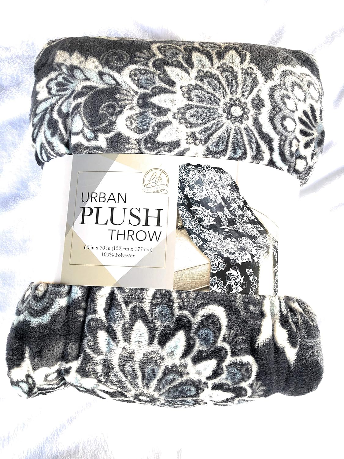 Amazon Com Life Comfort Urban Plush Throw Dark Gray Paisly