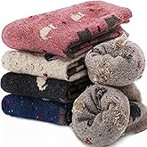 EBMORE 5 Pairs Merino Wool Socks for Women Thermal Warm Thick Winter Hiking Knit Cozy Crew Duty Work Soft Socks for Ladies