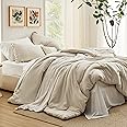 Bedsure Full Size Comforter Set - 7 Pieces Beige Full Bedding Set for All Seasons, Boho Contrasting Design Bed in a Bag with Comforter, Sheets, Pillowcases & Shams