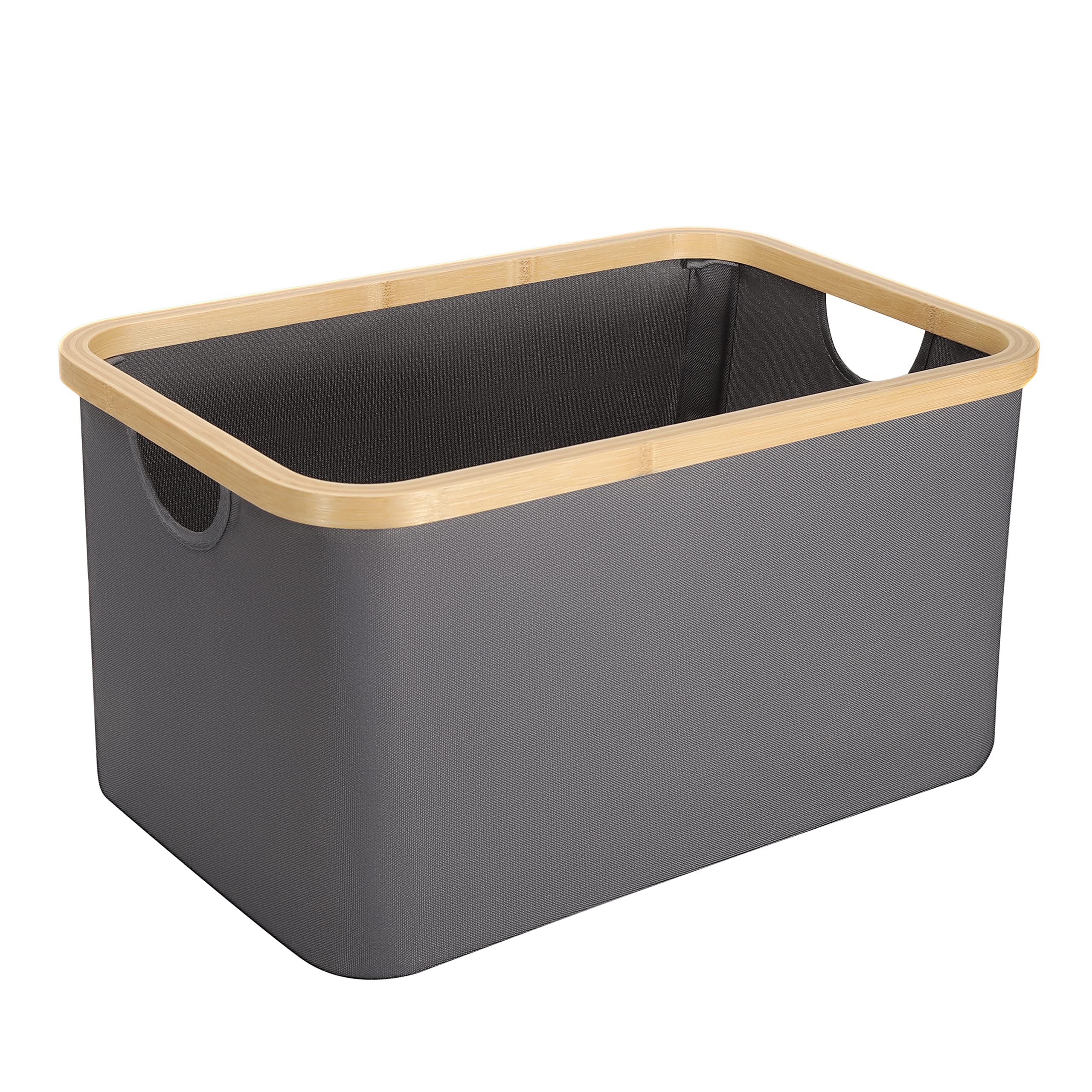 34L Grey laundry basket, Bamboo laundry basket, Foldable laundry basket, Closet storage, Bamboo handle dirty clothes basket, Storage ironing basket, Space saving laundry basket