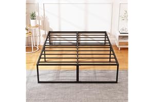 XINXINYAN 18 Inch Queen Bed Frame, No Box Spring Needed, Heavy Duty Metal Platform Queen Size Bed Frame, Strong Steel Slats Support, Noise Free, Easy Assembly, Black