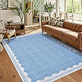 GarveeHome 5x7 Rug for Living Room, Scalloped 5 X 7 Area Rugs Washable Non-Slip Solid Blue Modern Minimalism Low-Pile Carpet for Bedroom Dining Nursery Mat with Rubber Back