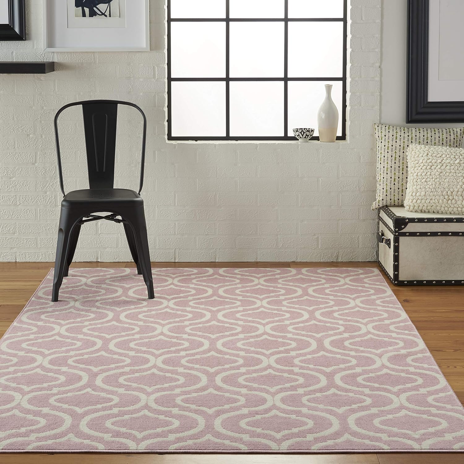Nourison JUB19 Jubilant Casual Trellis Pink Area Rug 4' x 6'