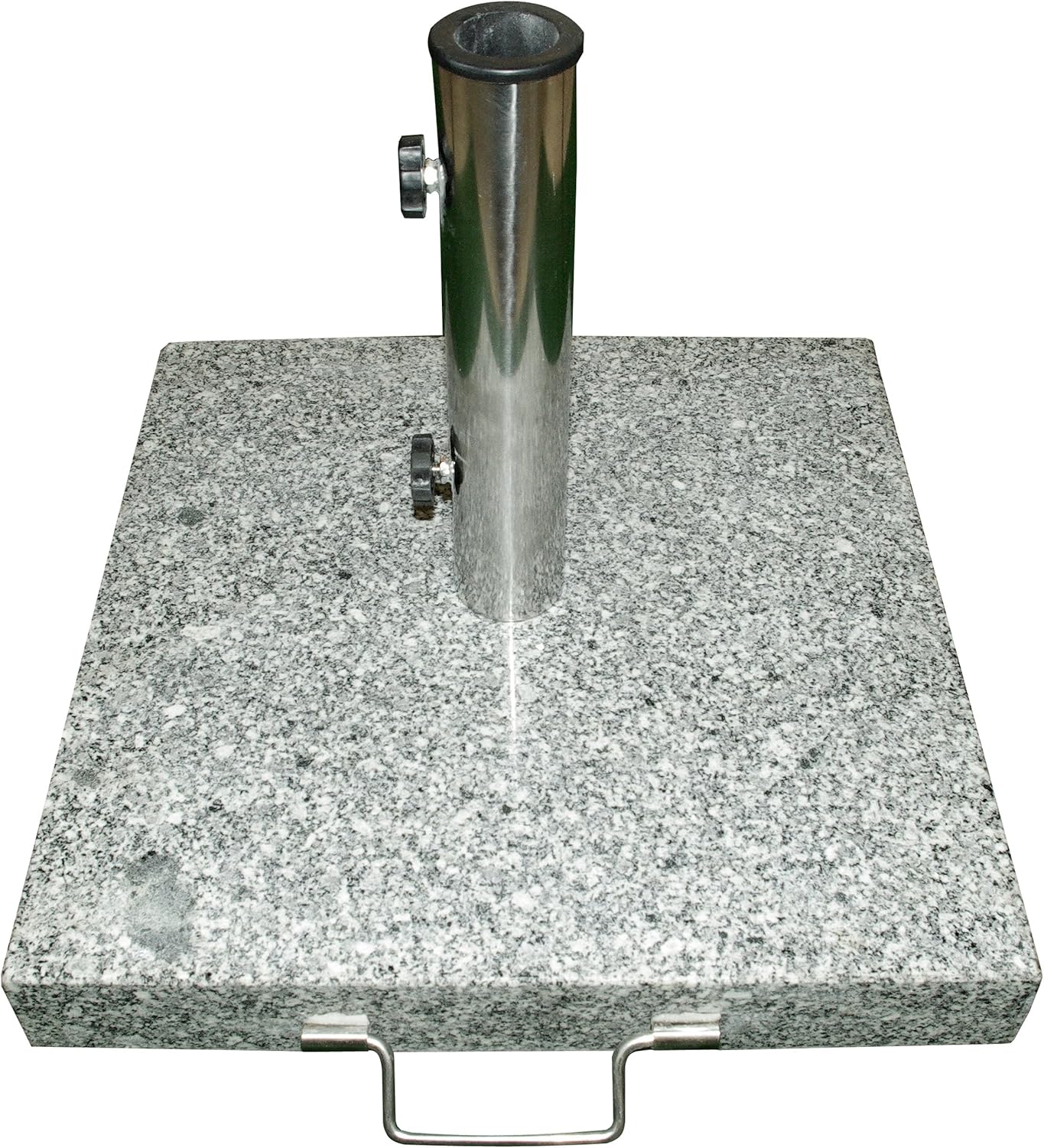 Nexos Sonnenschirmständer 30kg polierter Granit Edelstahl eckig 45 x 45 cm Schirmständer mit Griff und Rollen