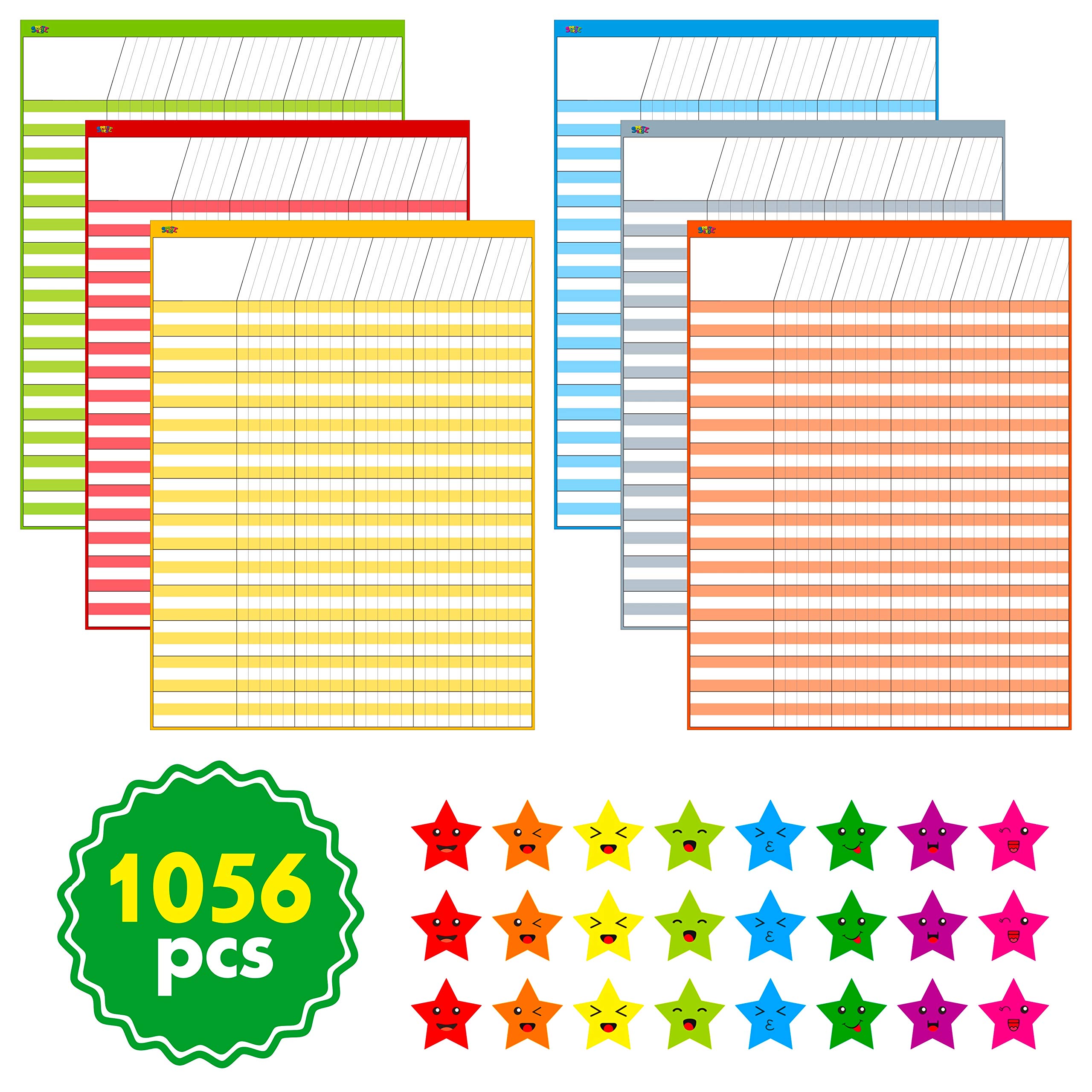 Photo 1 of 6 Pack Multi-Color Dry Erase Incentive Chart/Chore/Responsibility/School Attendance/Homework Progress Tracking Chart, 6 Pack in Multi-Color, 36 Rows X 25 Columns (17" x 22.5") with 1056 Stars