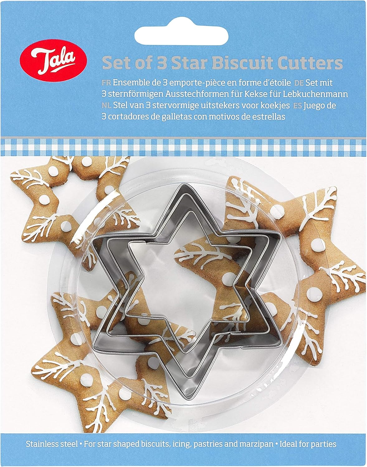 Tala Stainless Steel Star Shaped Cookie Cutters, Set of 3 Cutters in Different Sizes Ideal for use with Pastry Icing