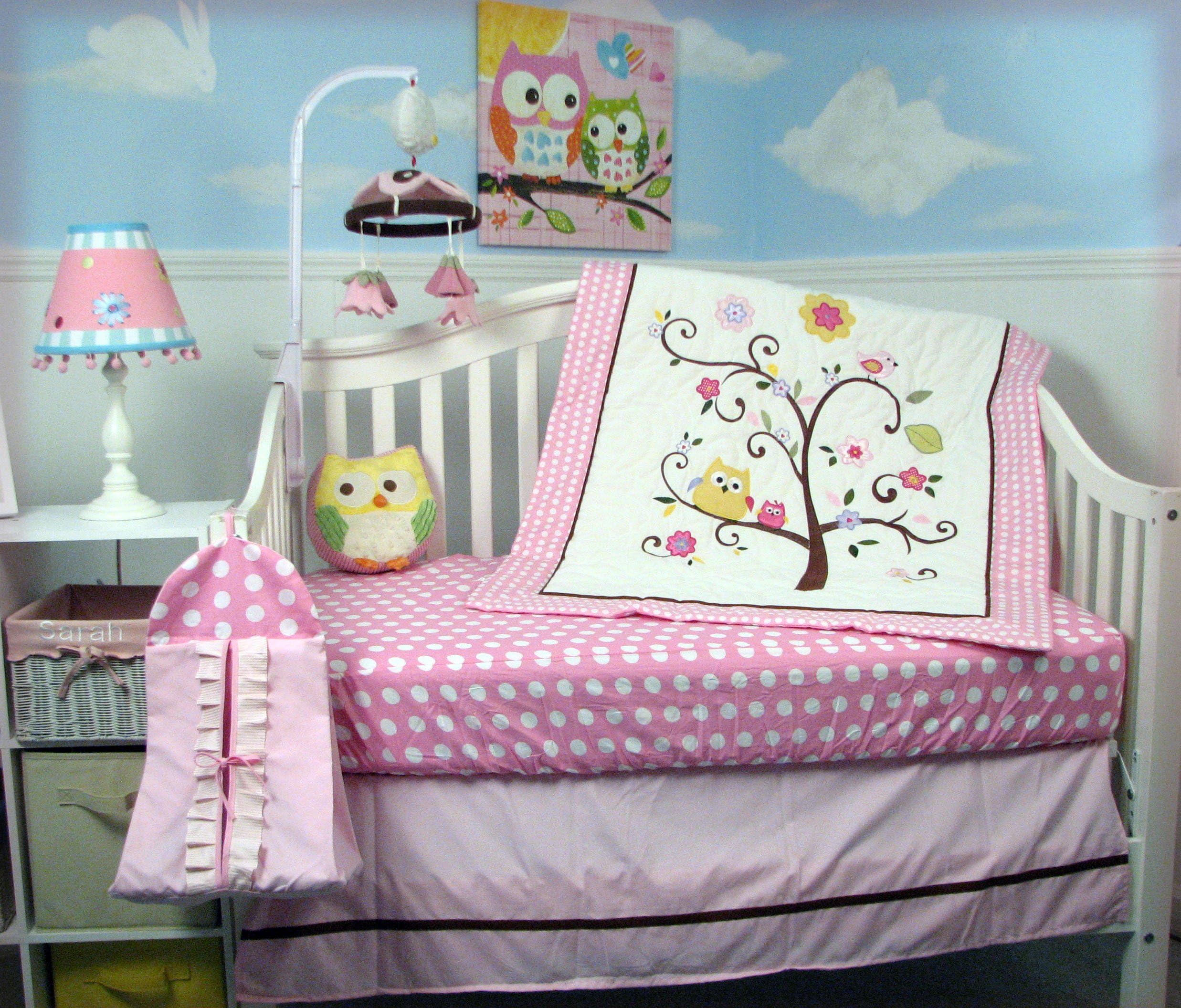 SoHo Pink Cherry Tree Baby Crib Nursery Bedding Set 4 pcs + Diaper Bag Set