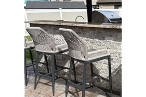PURPLE LEAF 2 Pieces Counter Height Bar Stools Patio Boho Rattan Barstools Aluminum Woven Bar Chairs with Cushions for Outdoor Kitchen Island Garden