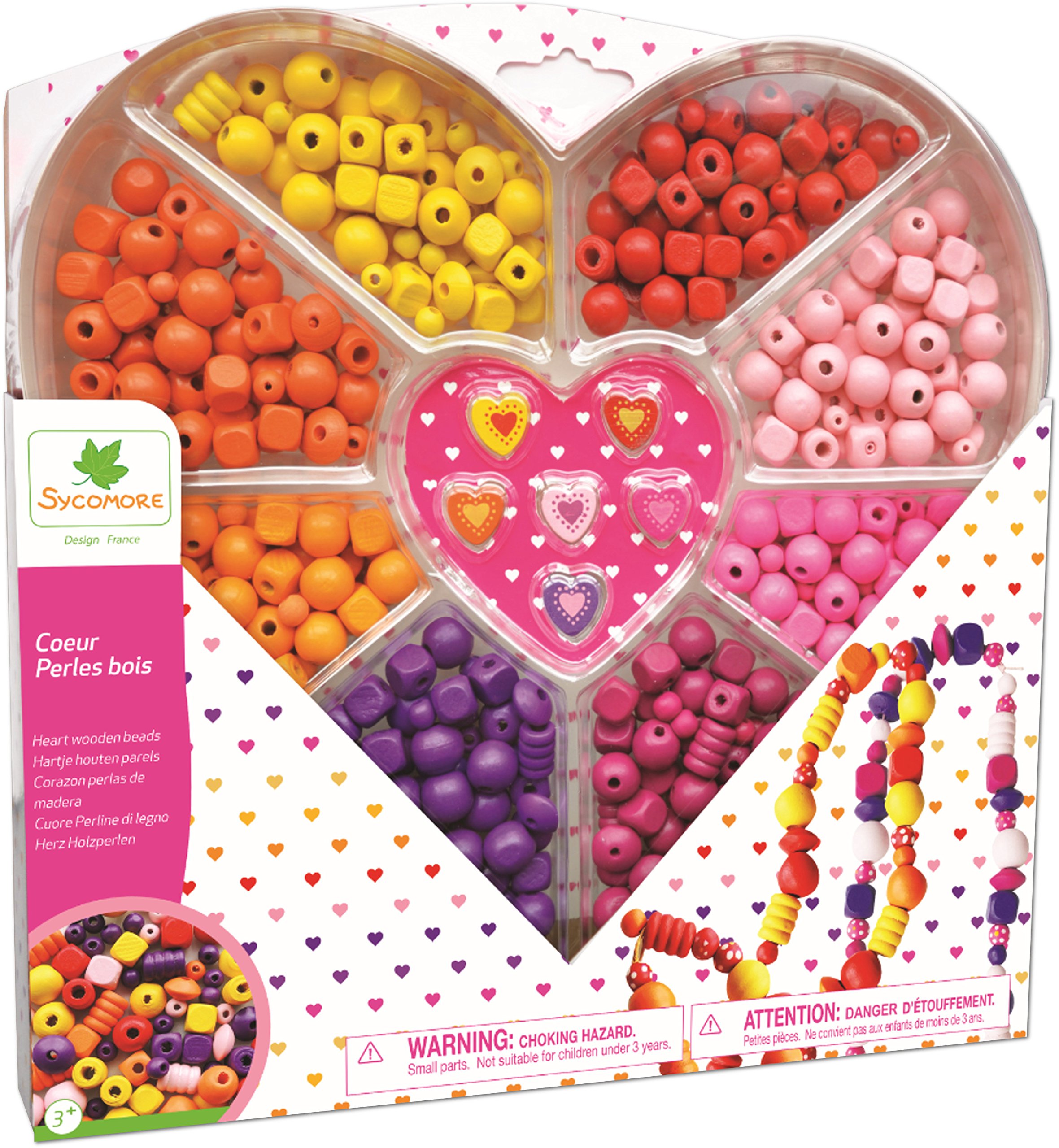 Sycomore Crafts for Children - Heart Casket - Multicoloured Wooden Beads - From Age 3 Years CRE3210