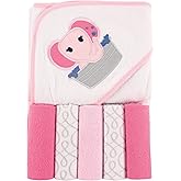 Luvable Friends Unisex Baby Hooded Towel with Five Washcloths, Pink Elephant, One Size