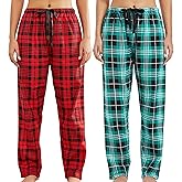 ENJOYNIGHT 2 Pack Womens Flannel Pajama Pants Lounge Plaid Sleep Bottoms with Drawstring
