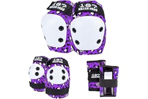 187 Killer Pads Skate Knee Pads, Elbow Pads, and Wrist Guards, Six Piece Pad Set, STAAB Purple, Junior