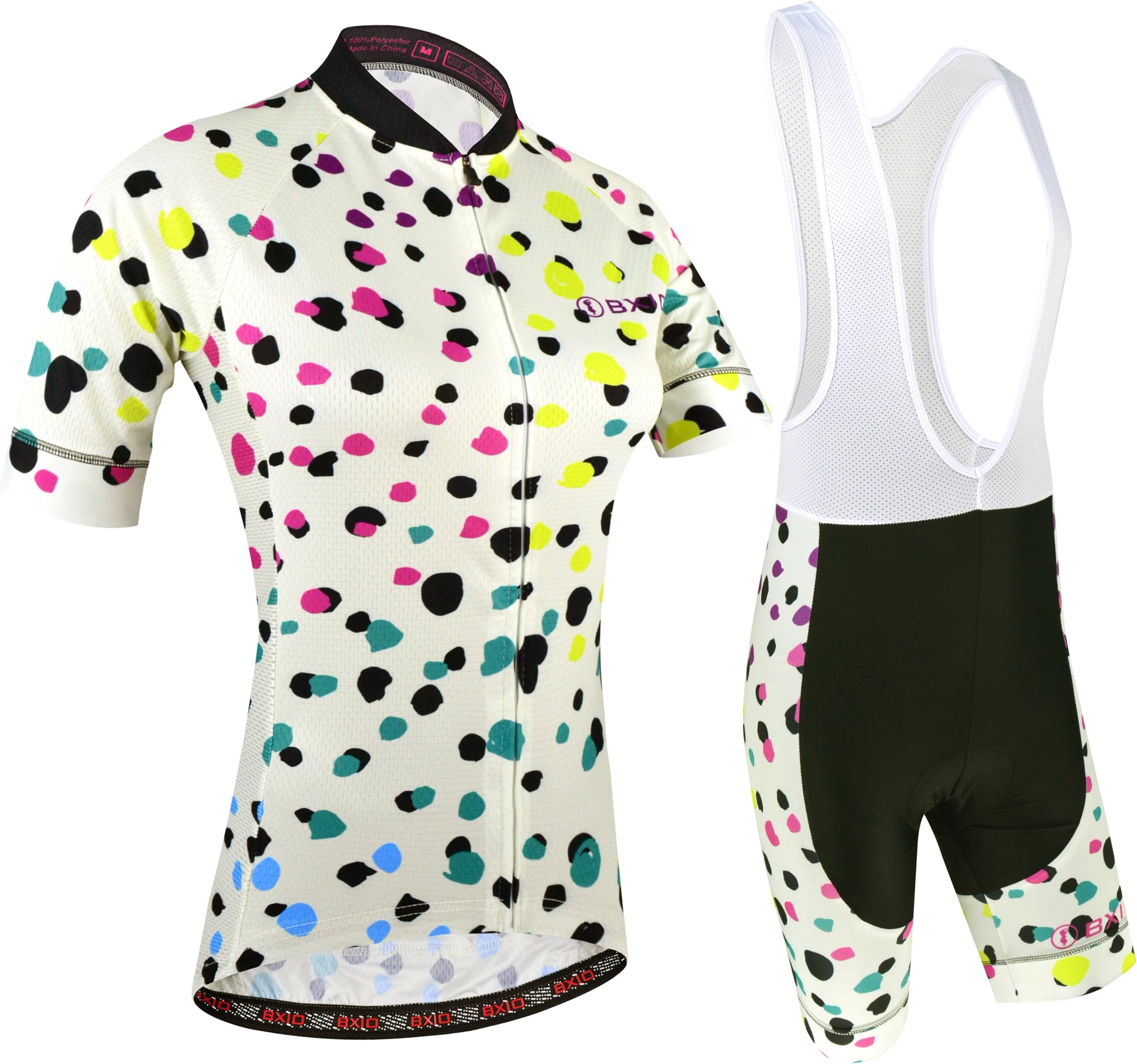 BXIO Womens Cycling Jersey and Bib Shorts Set with Double Lycra, Flat Stitching, Wide Gel Pad and Non-Slip Strips for Cyclist