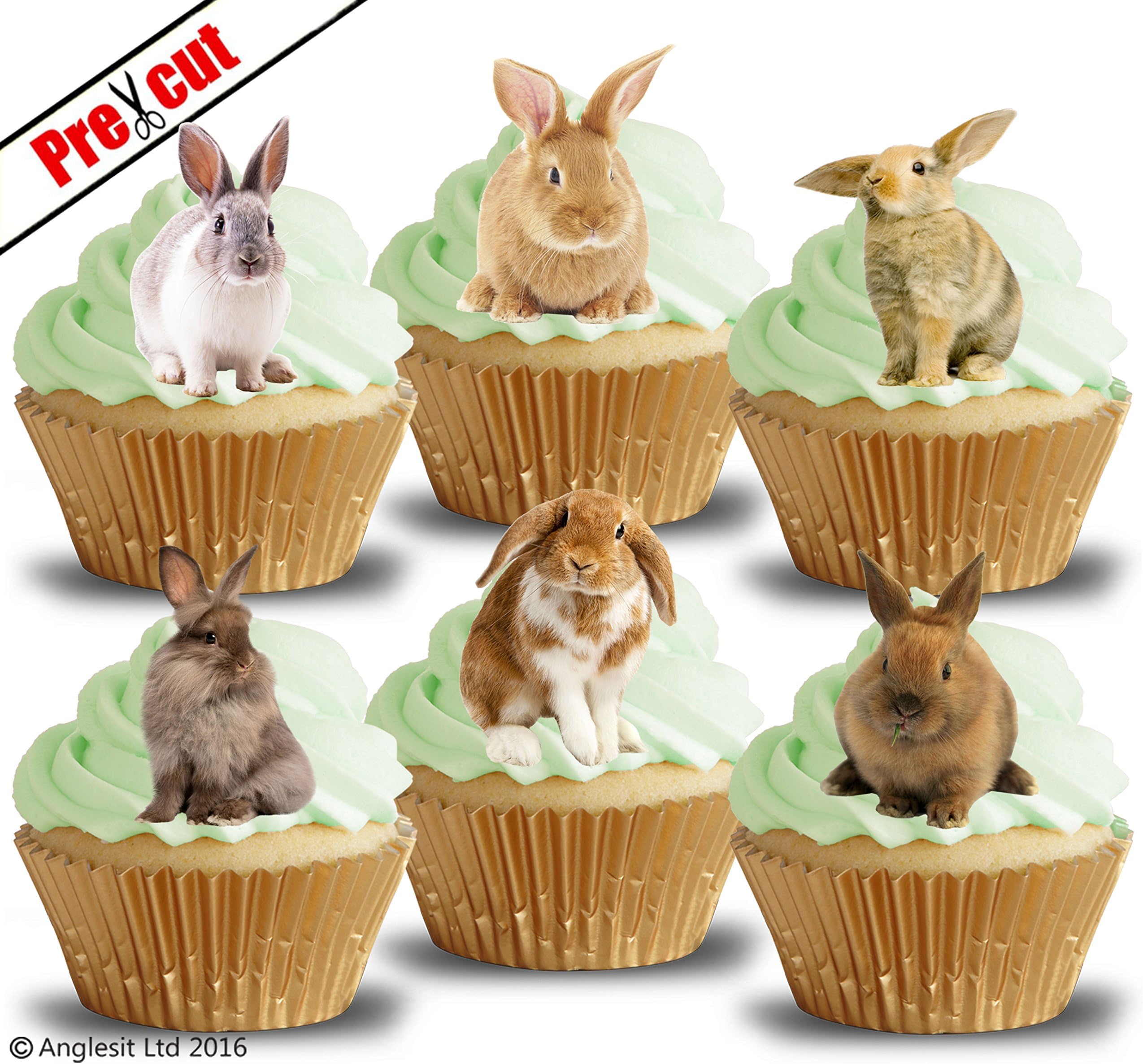 Anglesit Pre-Cut Bunny Rabbits Edible Wafer/Rice Paper Cupcake Cake Dessert Toppers Birthday Party Decorations