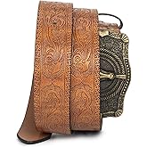 HinyBoeh Western-PU-Leather-Belts for Men and Women Cowboy-Cowgirl Longhorn-Bull-Pattern-Engraved-Buckle-Belt for Unisex
