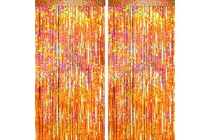 BSRESIN 4 Packs Orange Foil Fringe Curtain, Orange Glitter Metallic Tinsel Backdrop for Birthday, Wedding, Baby Shower, Halloween, Thanksgiving, Friendsgiving, Fall Party Decorations Supplies