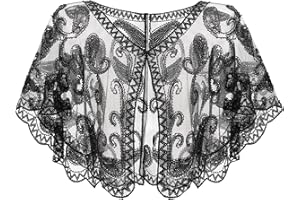 SWEETV Women's 1920s Flapper Shawl,Sequin Beaded Shawls and Wraps for Evening Dresses/Party/Wedding/Formal/Harlem night