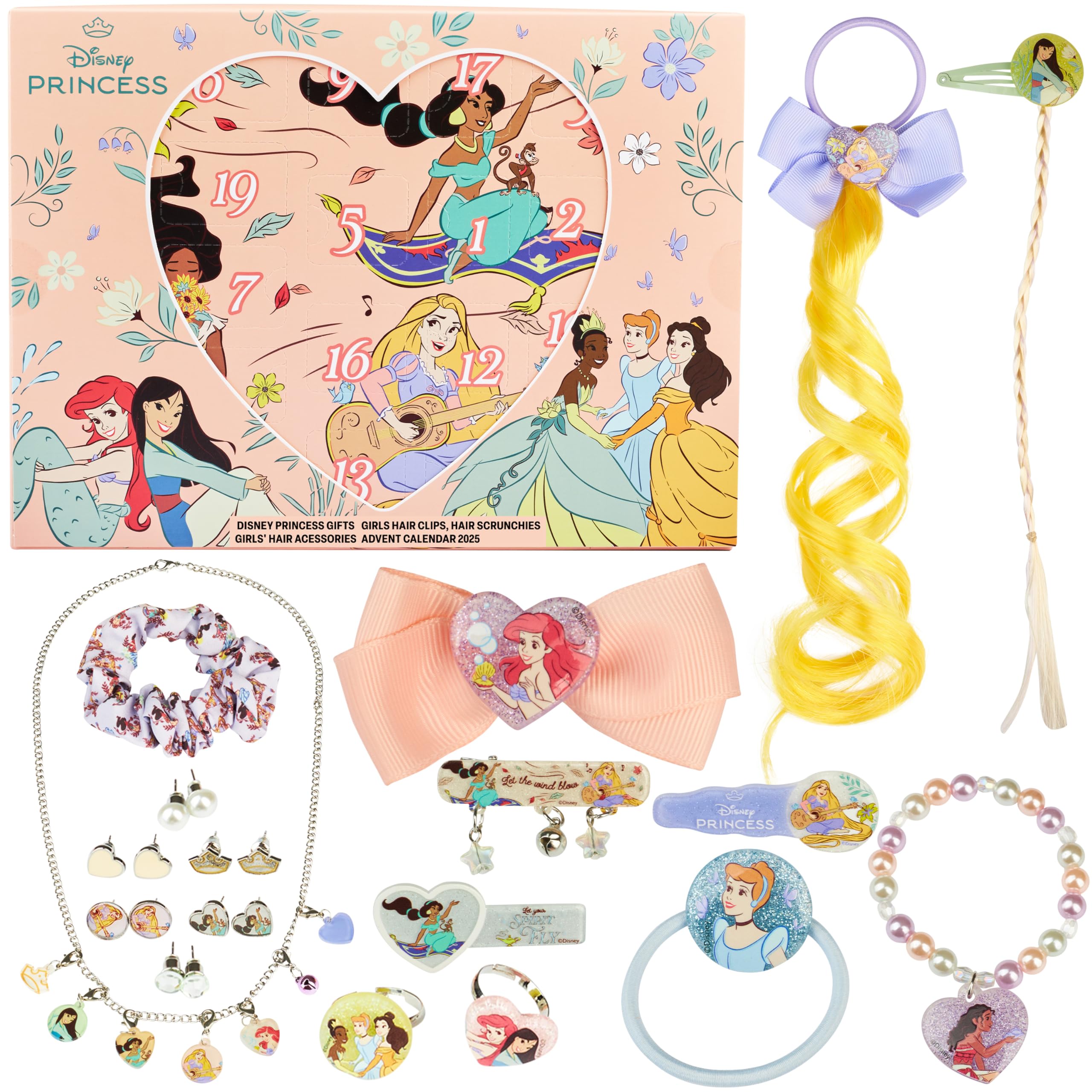 Disney Princess Advent Calendar 2025 for Girls, Hair Accessories & Jewellery Christmas Countdown, Hair Clips Scrunchies, Xmas Girls Gifts (Pink Princess)