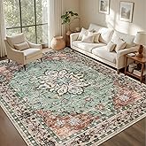 5x7 Area Rugs Living Room Rug: Washable Vintage Distressed Floral Rug No Slip Stain Resistant Soft Carpet Indoor Large Carpets for Bedroom Dining Room Farmhouse Nursery Hallway Home Office Brown Green