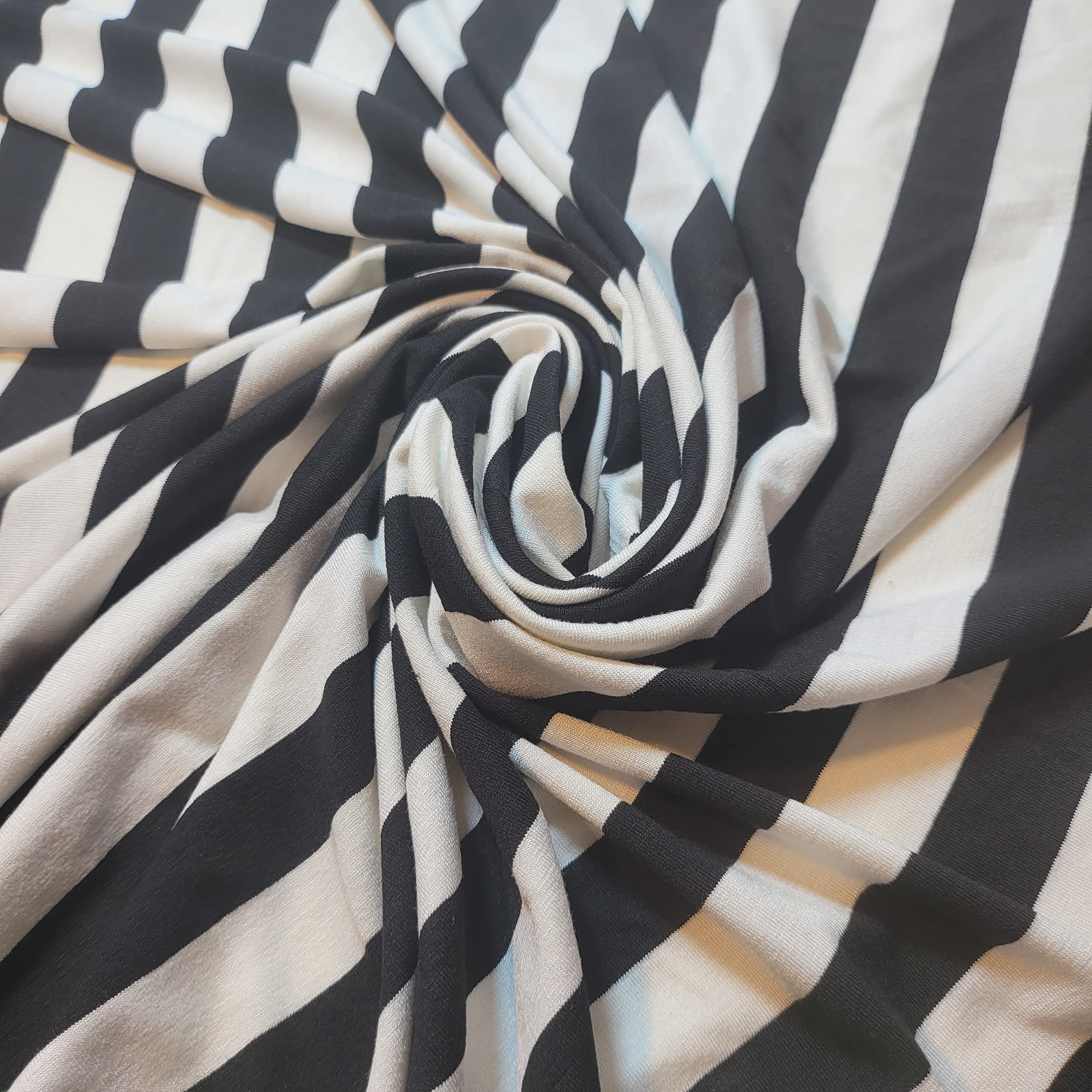Soft Printed Cotton Jersey Stretch Knit T Shirt Baby Grow Craft Fabric Material 58" - 150 cm Wide Sold As 1 Meter Pre - Cut Lengths (White Black Stripe)