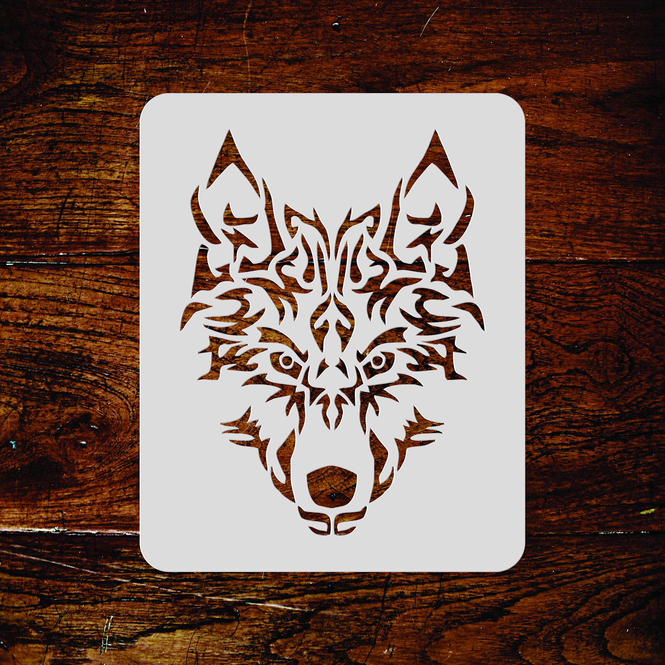 Wolf Stencil - 11.5 x 15 cm (S) - Reusable Animal Artic Wolf Head Wall Stencil Template