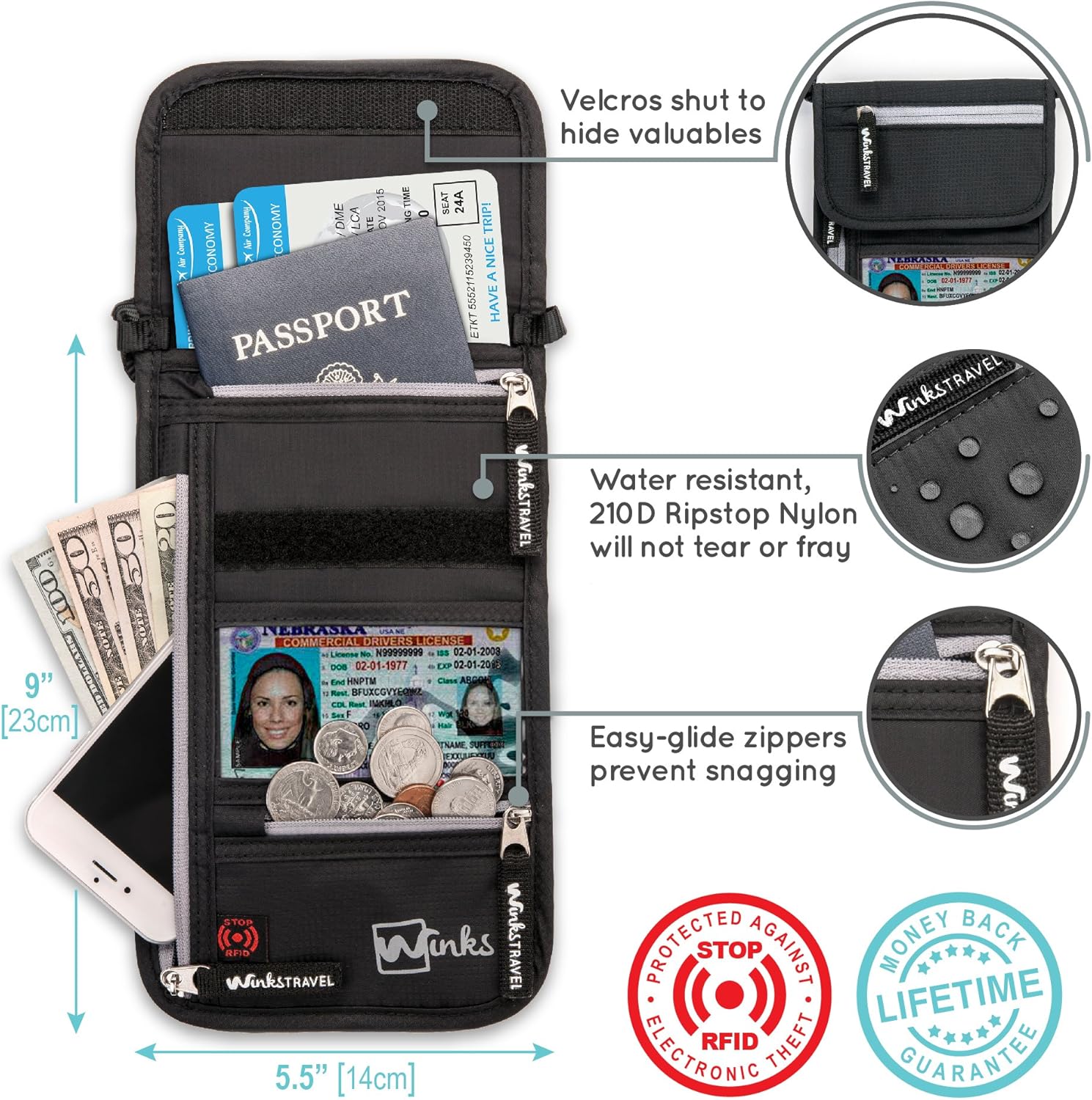  | Travel Neck Wallet Passport Holder w/ RFID Blocking - Premium Traveling Pouch | Passport Wallets
