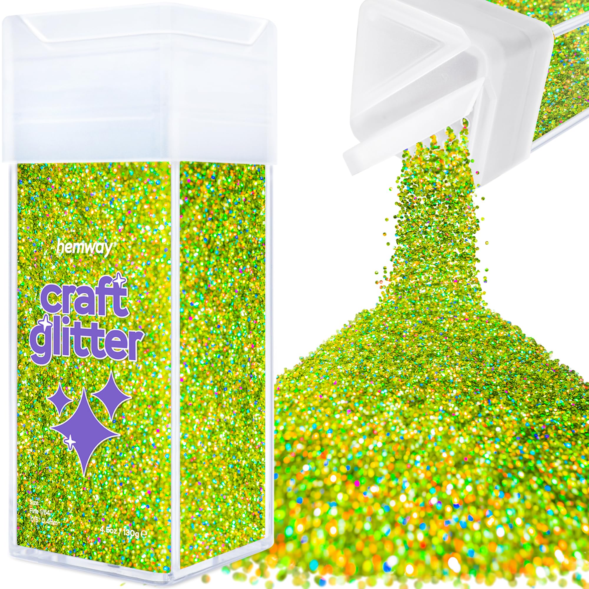 Hemway Glitter Shaker Lime Green Holographic 110g Fine, Craft Glitter Shaker for Resin & Epoxy Crafts, Christmas Art Supplies, Nail, Body, Face, Eye, Festival, Crafting, Slime, Sparkle