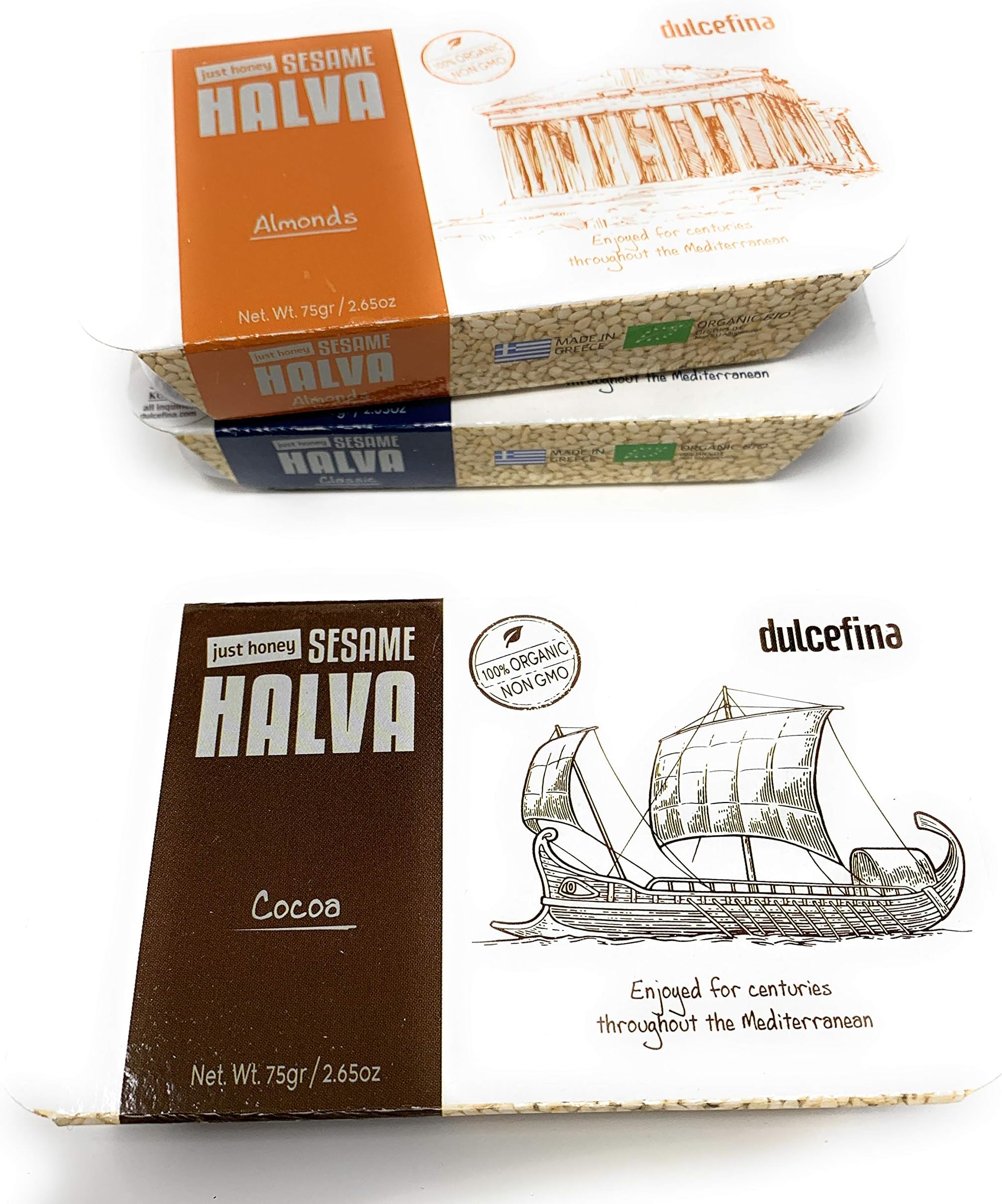 Dulcefina, Organic Honey Halva w/ Dark Chocolate Kosher Gluten Free 75gr (6 pcs)