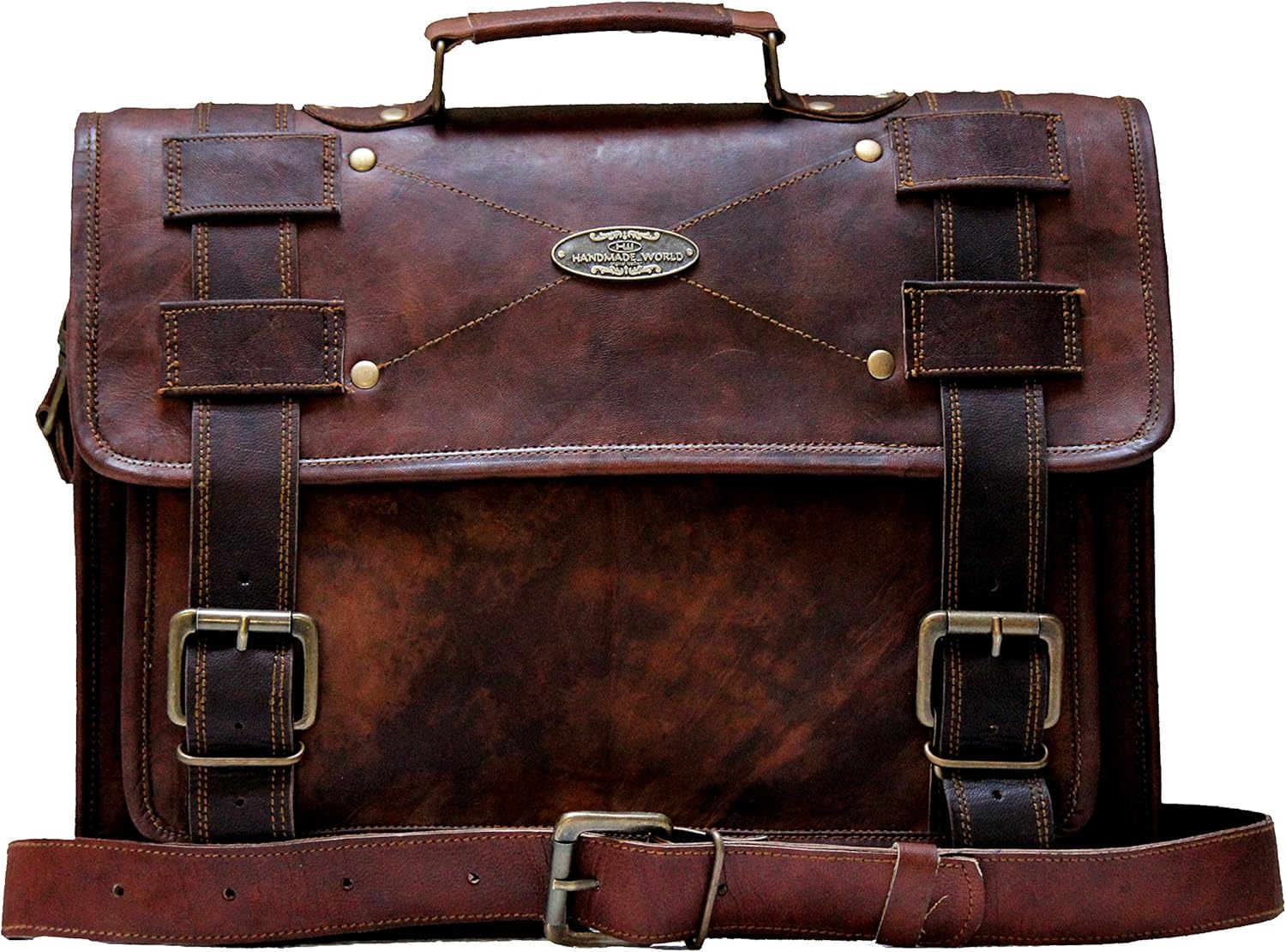 Handmade World Laptop Bag Vintage Men Brown Leather Briefcase Messenger Bags (13" X 18")