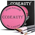CCbeauty Pink Face Body Paint(2.4oz),Water Activated Face Painting Kit,Non Toxic SFX Makeup For Butterfly Catrina Halloween Costume Cosplay,Professional Body Paint Foundation For Adults With 3 Brushes