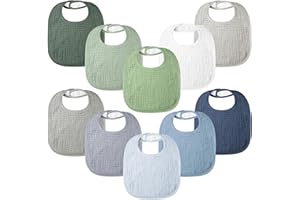 BEARMOSS 100% Cotton Muslin Baby Bibs 10-Pack Baby Drool Bibs for Unisex Baby Toddlers Infant Newborns Drooling and Teething