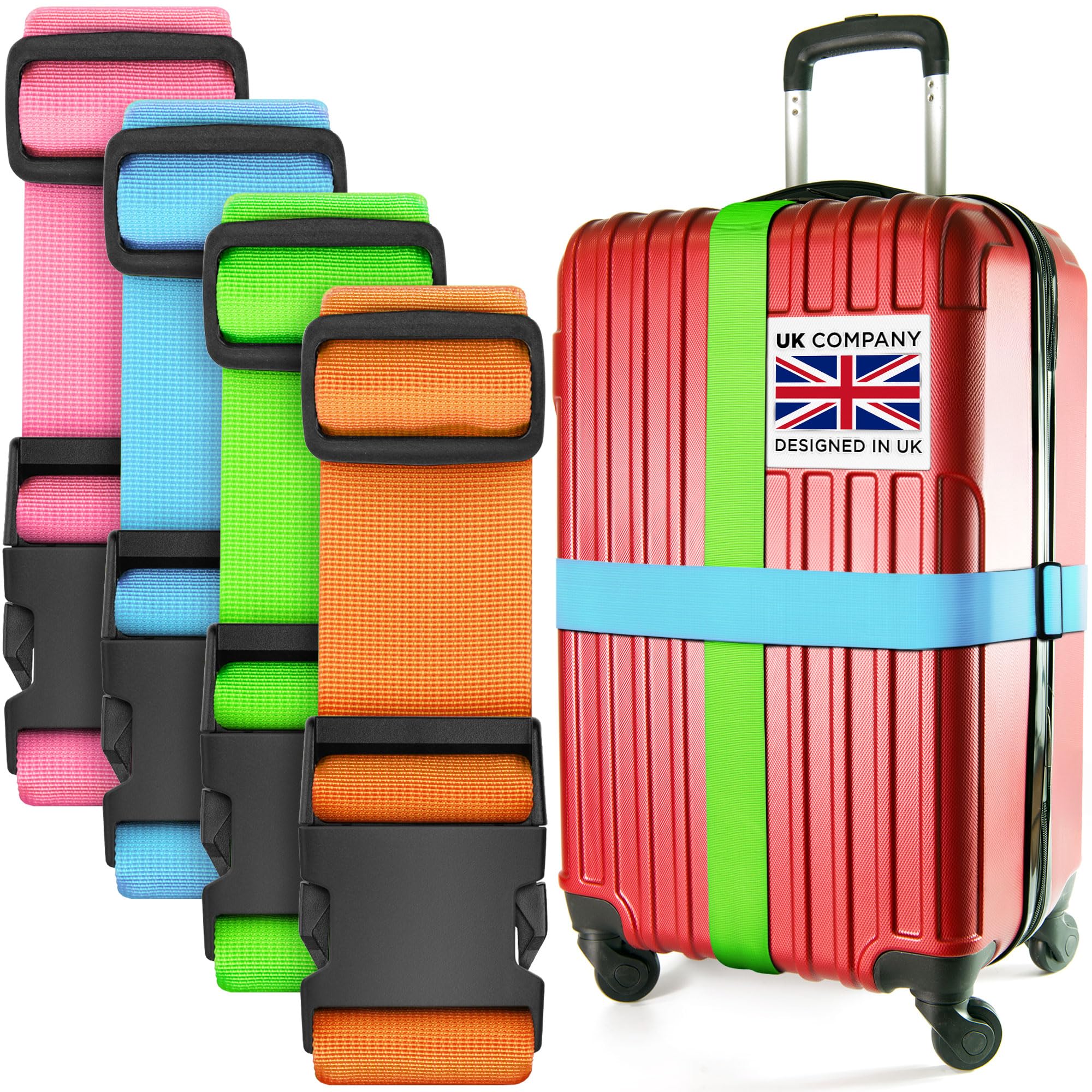 Luggage Straps for Suitcase - Mixed Colours, 1.9m x 5cm, 4 Pack - Strap for Suitcases - TSA Approved by BlueCosto