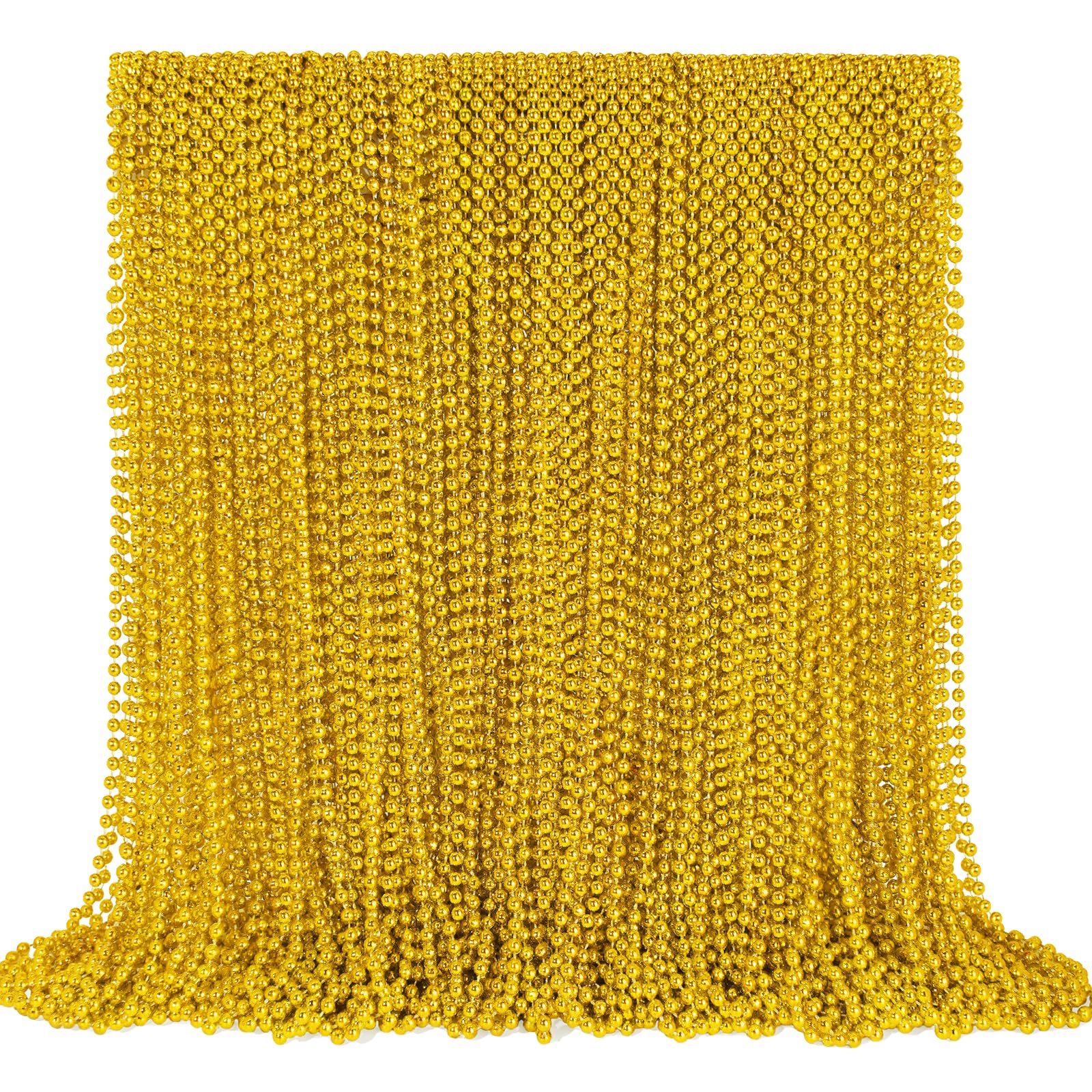 Photo 1 of 144 PCS Gold Mardi Gras Beads, Gold Bead Necklaces, Christmas Bead Necklaces, 33 Inch Round Beaded Necklace for Mardi Gras Party Christmas New Year Eve Festive Events, Party Favors