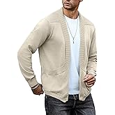 Arcciit Men's Shawl Collar Long Sleeve Cardigan Knit Open Front with Pockets