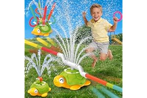Airyard Water Sprinkler for Kids - 3 in 1 Turtle Sprinkler Toys with Snail Plash Ring Toss Game & 360° Rotating Spray Outdoor