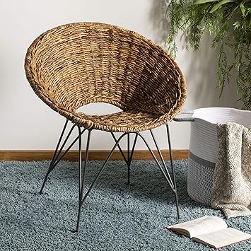 Amazon Com Safavieh Home Sierra Coastal Natural Rattan And Dark Steel Round Accent Chair Furniture Decor