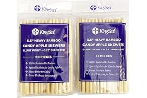 100 Count | KingSeal Natural Bamboo Wood Candy Apple Skewers, Sticks, 5.5 Inch x 6.5mm diameter, Blunt Point for Safety, Retail Pack - 2 Packs of 50 (100 Count)