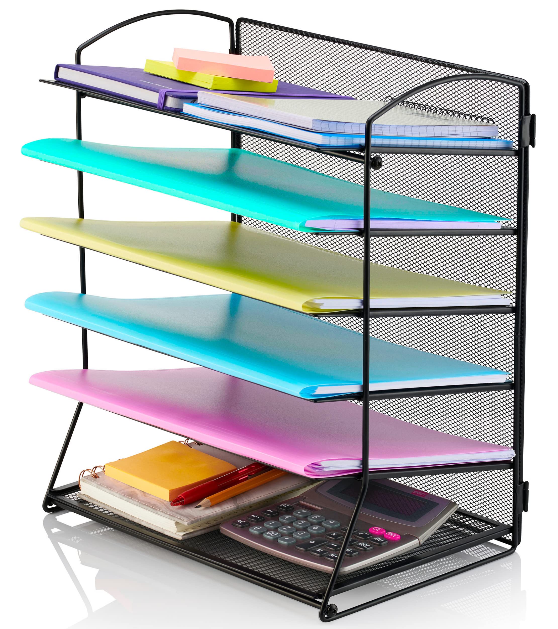 TIDYHIVE 6-Tier Letter Tray Organiser, Paper Filing Tray for Office Desk, File Holder with Stackable Filing Trays, Sticky Notes Included