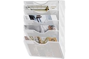Solinxe Hanging Wall File Holder 5 Tier Wall Mounted Paper Organizer Magazine File Holder for Office Home School Accessories 