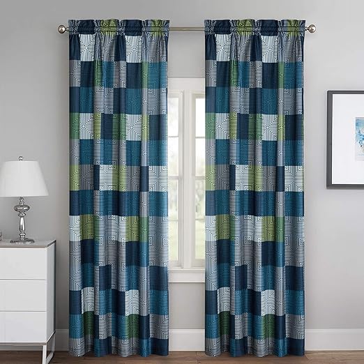 Amazon Com Loft Living Geo Block Window Curtain Panel Pair