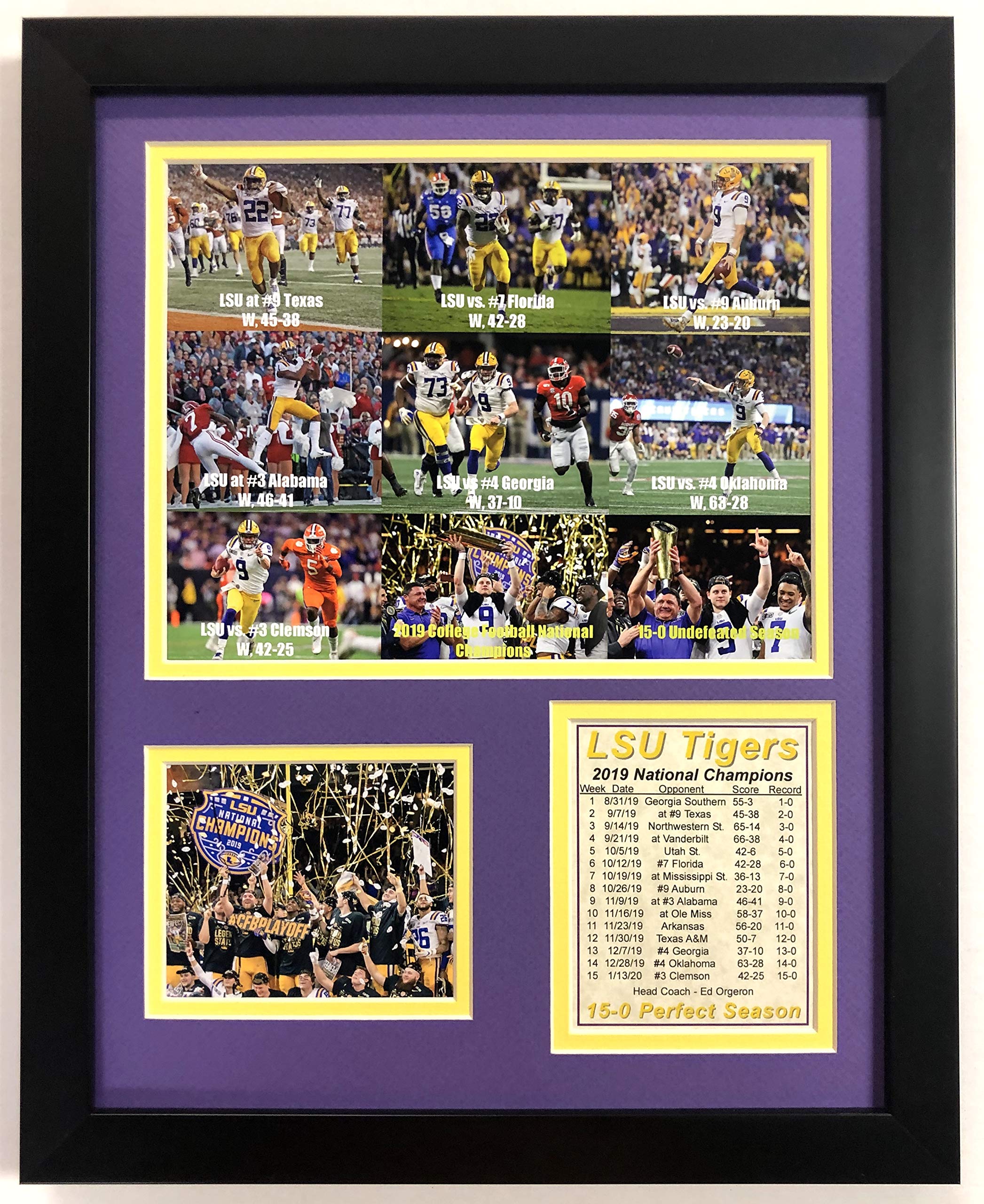 Legends Never Die 2019 LSU Tigers CFP National Champions - Wins Versus Ranked Opponents Perfect Season - Framed 12"x15" Double Matted Photos