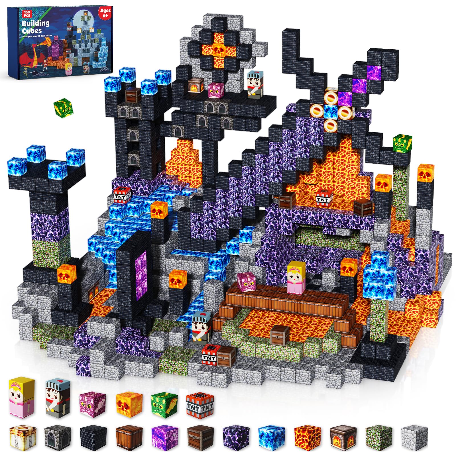 Goody King 150 PCS Magnetic Building Blocks,Dark Castle Set Magnetic Blocks,Magnetic Toys for Kids, Sensory Toy for STEM Learning Toys for Kids 3+ Boys and Girls Christmas Birthday Gifts Image