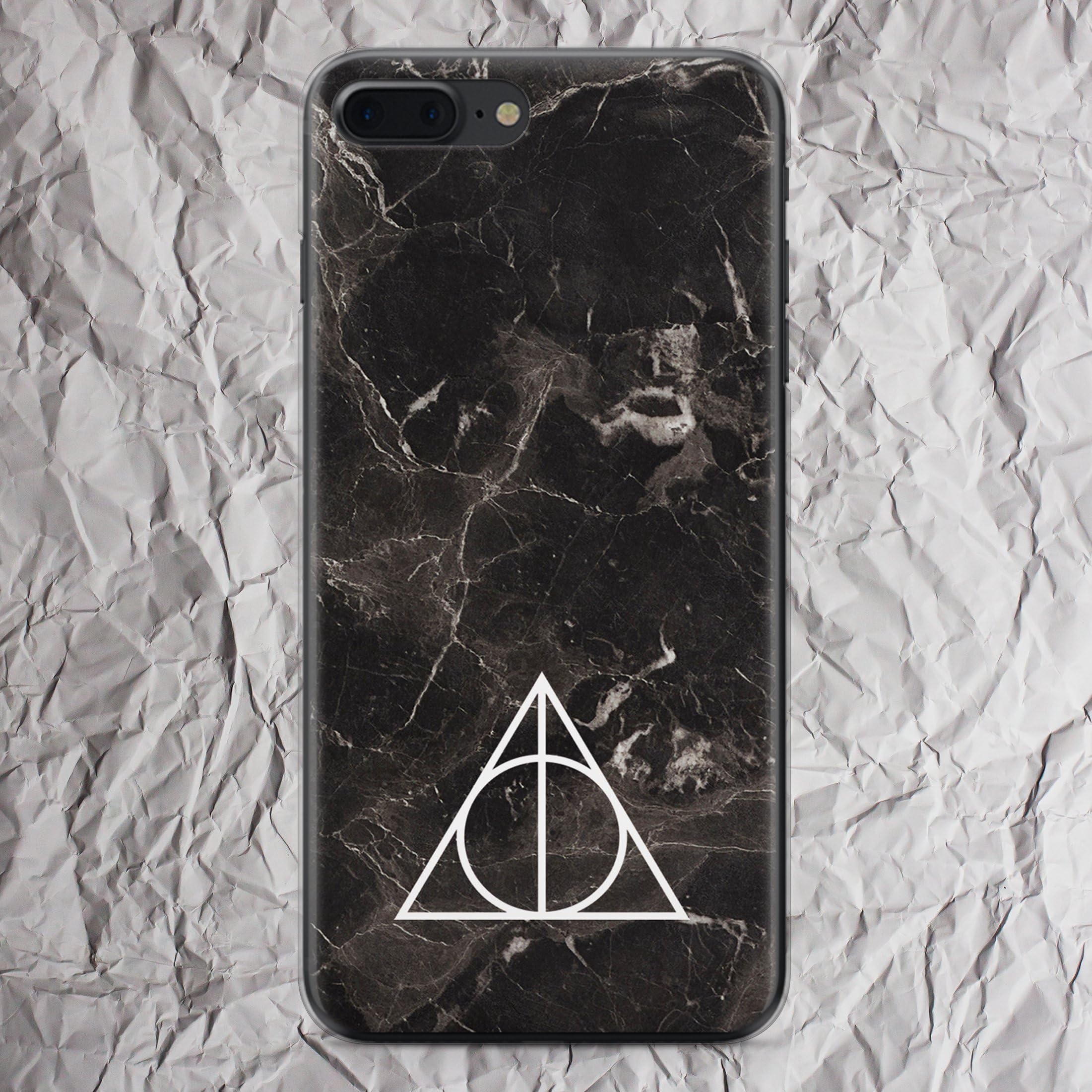 Black Marble Phone Case for iPhone Xr Xs 11 Pro Max X 8 7 6s 6 Plus se 2020 5se 5 5s 5c 4s 4 Cases 3 Three Brothers Deathly Hallows Print i Phone Case gifts Fandom Silicone Cover