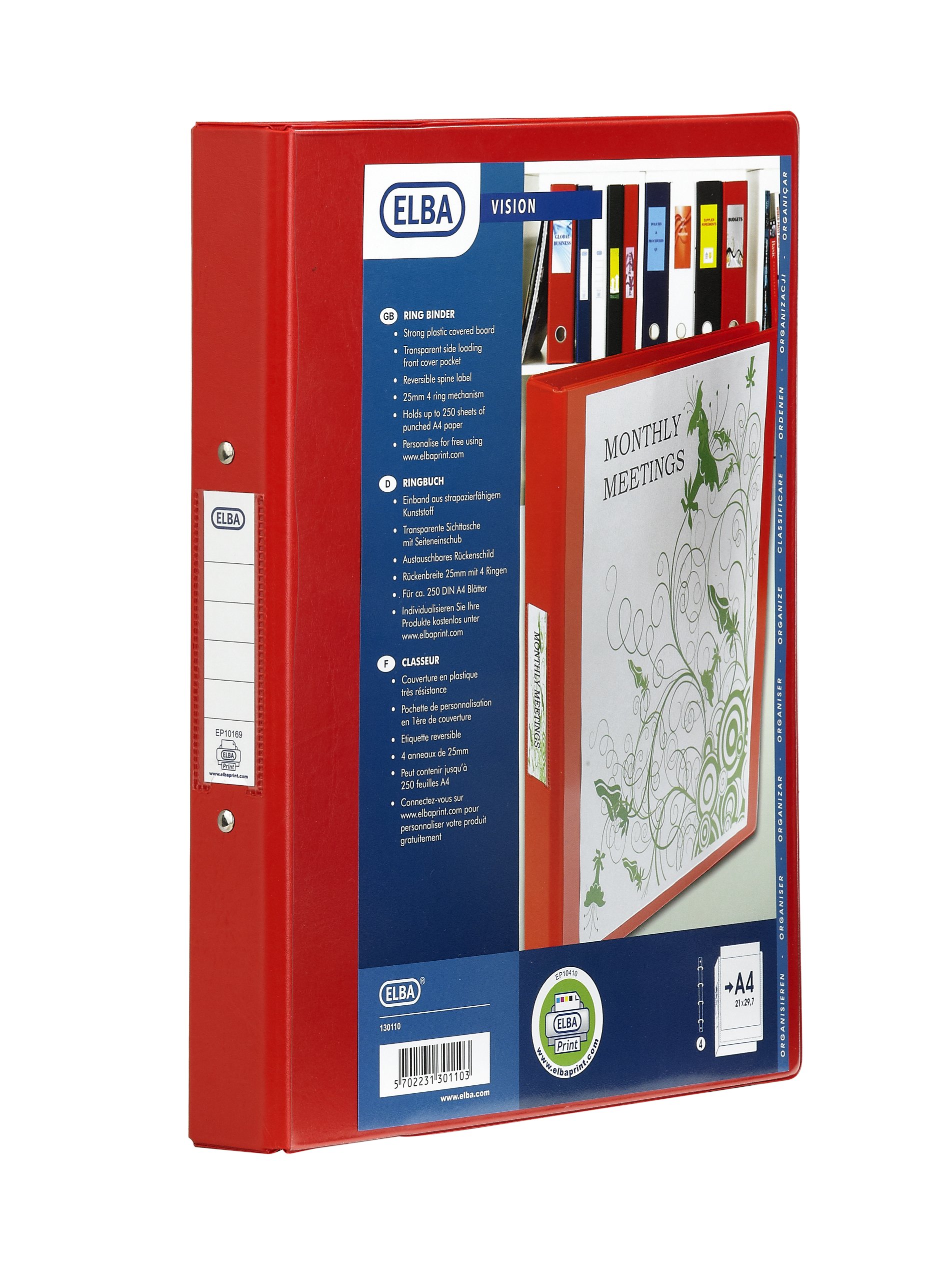 Elba 25mm A4 Bantex Vision 2-ring Binder - Red