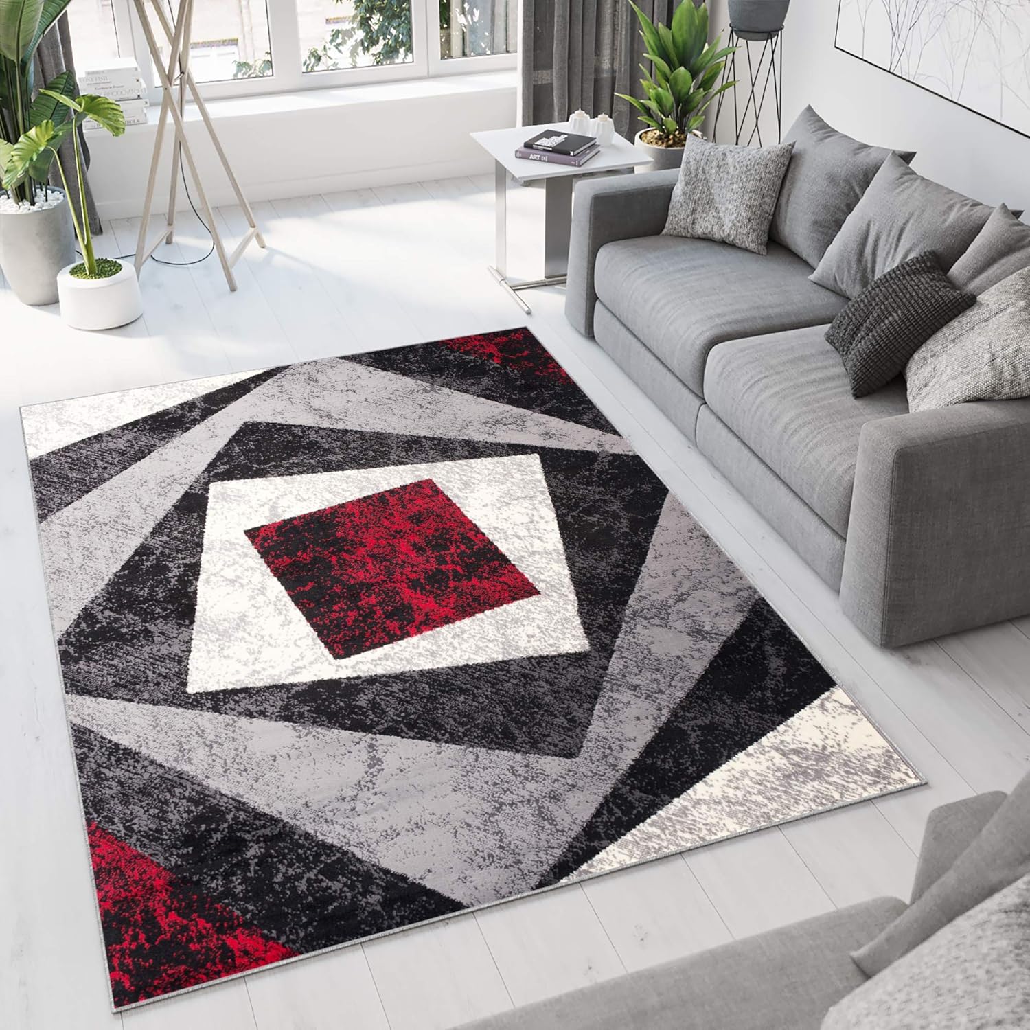 TAPISO Dream Tappeto Soggiorno Salotto Moderno Grigio Rosso Geometrico