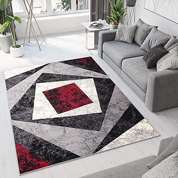 Amazon De Tapiso Dream Teppich Modern Wohnzimmer Kurzflor Grau Schwarz Creme Rot Vierecke