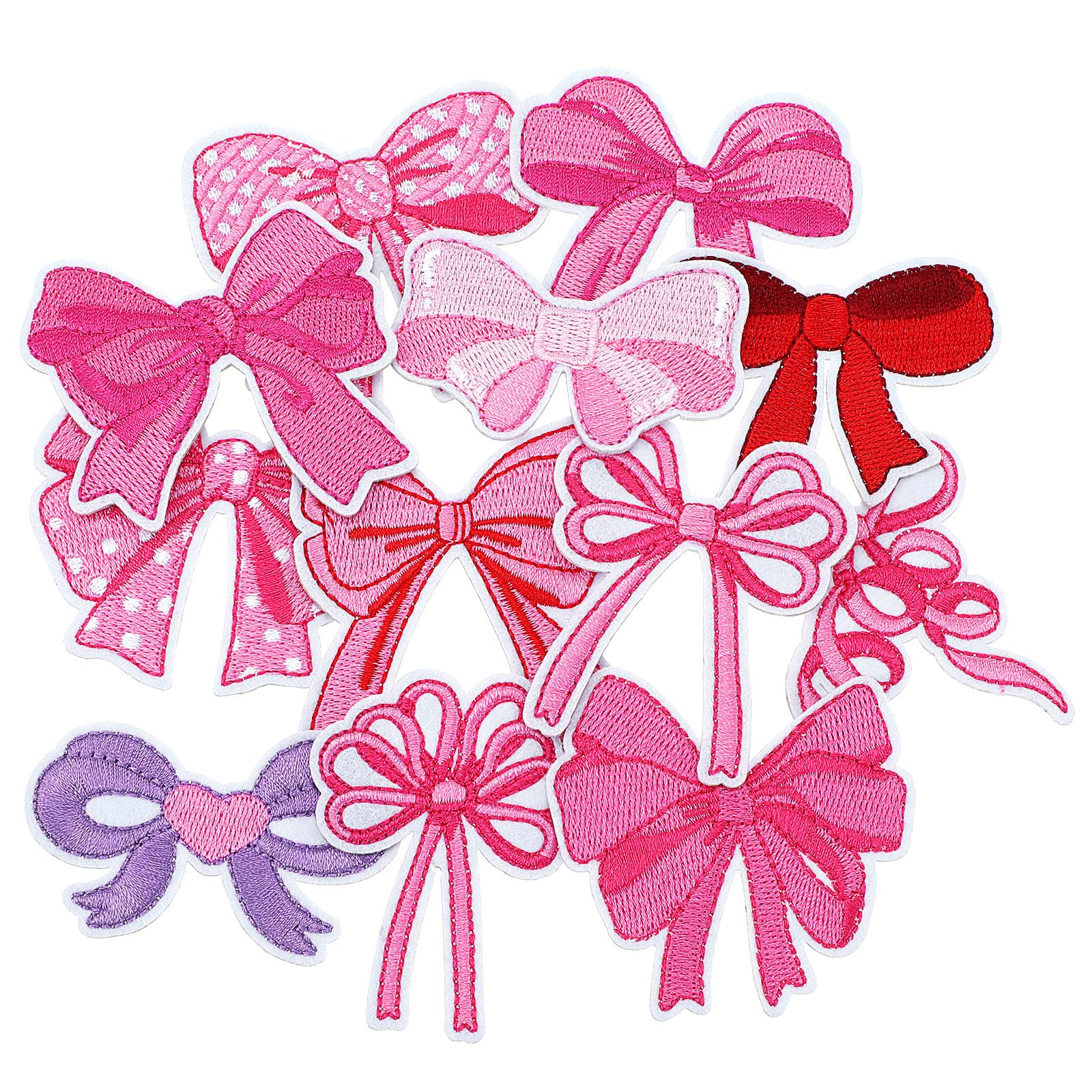 Photo 1 of 12 Pcs Bow Iron on Patches Coquette Bow Style Embroidered Iron on/Sew on Patches Multistyle Pink Bows Patch Applique Bowknot Patch for Clothes Hats Backpacks Socks Shirt Jackets DIY Decoration