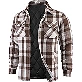 COOFANDY Men's Flannel Shirt Jackets Quilted Lined Plaid Jacket Long Sleeve Button Down Thick Winter Outwear Shackets